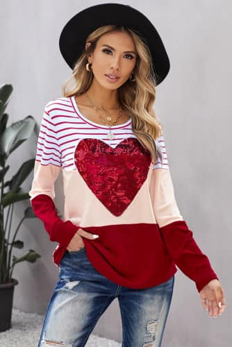 Striped & Sequin Top (Red)
