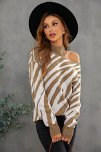 Load image into Gallery viewer, Khaki Zebra Print Mock Neck Cold Shoulder Sweater
